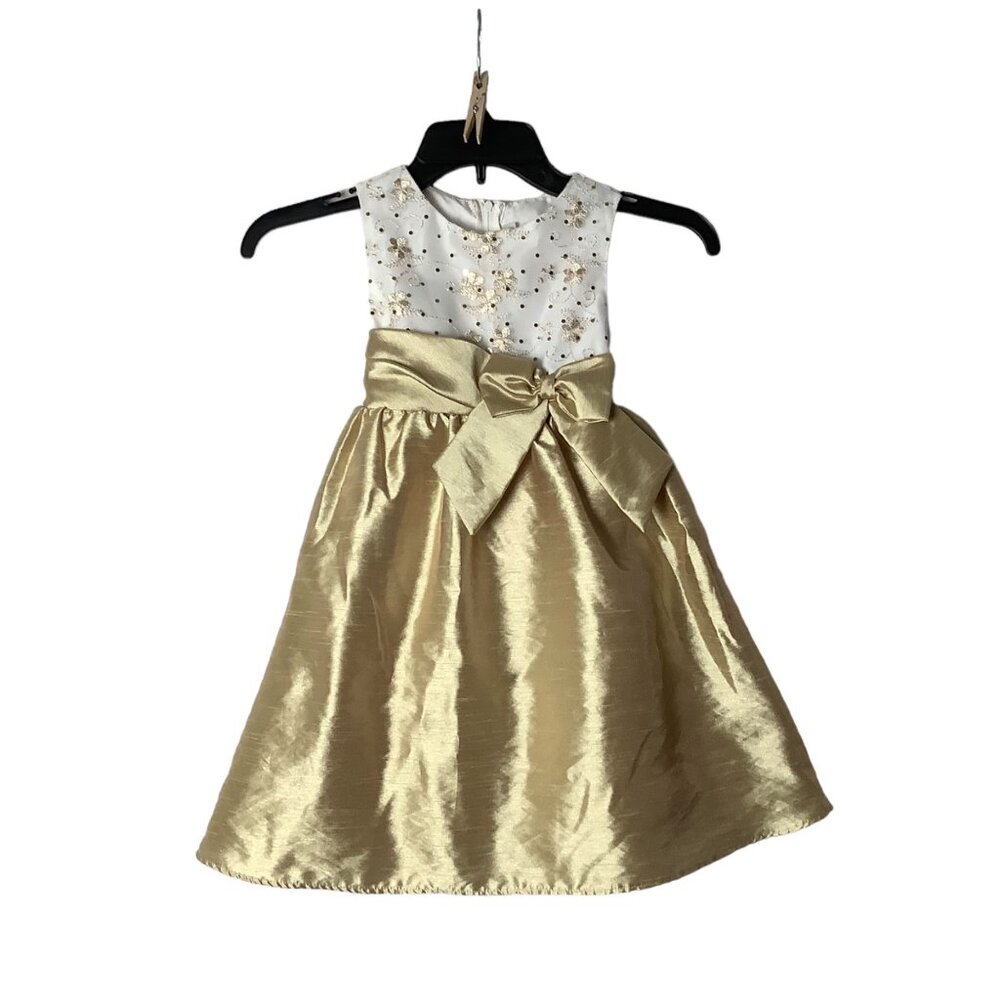 Gold Holiday Pageant Dress Girl Size 4 Rare, Too! Embroidered Sequin Back‎ Zip